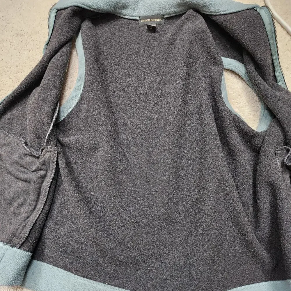 Banana Republic Vest Mens XL Blue Fleece Full Zip Stand Collar Lined Vintage